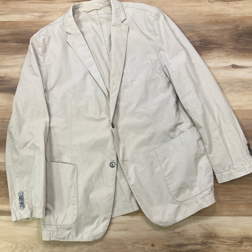 BOSS Hugo Boss Blazer 46R Slim Cotton Blend Texture Sport Coat Beige Lightweight